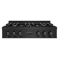 ZLINE 36-Inch Porcelain Gas Stovetop in Black Stainless Steel with 6 Gas Brass Burners (RTB-BR-36)
