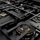 ZLINE Autograph Edition 36-Inch Porcelain Rangetop with 6 Gas Burners in Black Stainless Steel and Champagne Bronze Accents (RTBZ-36-CB)