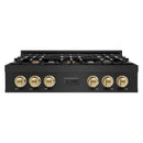 ZLINE Autograph Edition 36-Inch Porcelain Rangetop with 6 Gas Burners in Black Stainless Steel and Champagne Bronze Accents (RTBZ-36-CB)