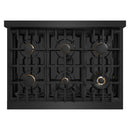 ZLINE Autograph Edition 36-Inch Porcelain Rangetop with 6 Gas Burners in Black Stainless Steel and Champagne Bronze Accents (RTBZ-36-CB)