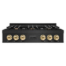 ZLINE Autograph Edition 36-Inch Porcelain Rangetop with 6 Gas Burners in Black Stainless Steel and Gold Accents (RTBZ-36-G)