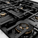 ZLINE Autograph Edition 36-Inch Porcelain Rangetop with 6 Gas Burners in Satin Stainless Steel and Champagne Bronze Accents (RTSZ-36-CB)