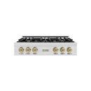 ZLINE Autograph Edition 36-Inch Porcelain Rangetop with 6 Gas Burners in Satin Stainless Steel and Champagne Bronze Accents (RTSZ-36-CB)
