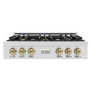 ZLINE Autograph Edition 36-Inch Porcelain Rangetop with 6 Gas Burners in Satin Stainless Steel and Champagne Bronze Accents (RTSZ-36-CB)