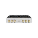 ZLINE Autograph Edition 36-Inch Porcelain Rangetop with 6 Gas Burners in Satin Stainless Steel and Gold Accents (RTSZ-36-G)