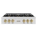 ZLINE Autograph Edition 36-Inch Porcelain Rangetop with 6 Gas Burners in Satin Stainless Steel and Gold Accents (RTSZ-36-G)