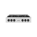 ZLINE Autograph Edition 36-Inch Porcelain Rangetop with 6 Gas Burners in Satin Stainless Steel and Matte Black Accents (RTSZ-36-MB)