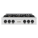 ZLINE Autograph Edition 36-Inch Porcelain Rangetop with 6 Gas Burners in Satin Stainless Steel and Matte Black Accents (RTSZ-36-MB)