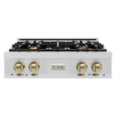 ZLINE Autograph Edition 30-Inch Porcelain Rangetop with 4 Gas Burners in Stainless Steel and Champagne Bronze Accents (RTZ-30-CB)