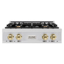ZLINE Autograph Edition 30-Inch Porcelain Rangetop with 4 Gas Burners in Stainless Steel and Gold Accents (RTZ-30-G)