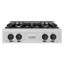 ZLINE Autograph Edition 30-Inch Porcelain Rangetop with 4 Gas Brass Burners in Stainless Steel with Matte Black Accents (RTZ-30-MB)