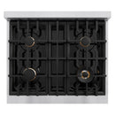 ZLINE Autograph Edition 30-Inch Porcelain Rangetop with 4 Gas Brass Burners in Stainless Steel with Matte Black Accents (RTZ-30-MB)