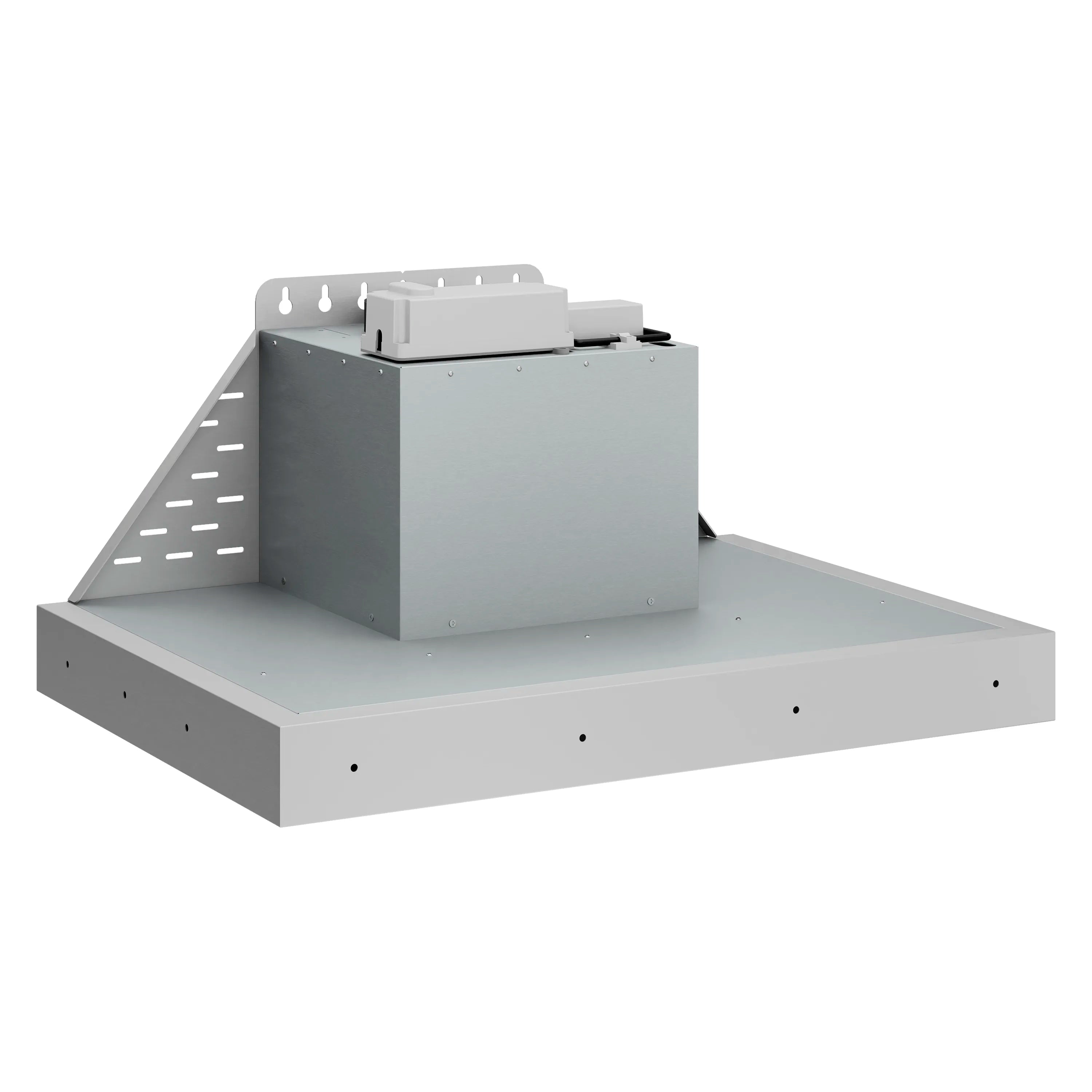 Stainless steel wall mount range hood insert with chimney housing and side baffles