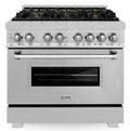 ZLINE 36-inch Legacy Series Dual Fuel Range with 6 Brass Burber Cooktop and 4.6 Cu. Ft. Electric Oven in Fingerprint Resistant Satin Stainless Steel (RAS-SN-BR-36)