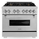 ZLINE 36-inch Legacy Series Dual Fuel Range with 6 Brass Burber Cooktop and 4.6 Cu. Ft. Electric Oven in Fingerprint Resistant Satin Stainless Steel (RAS-SN-BR-36)