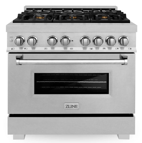ZLINE 36-Inch Professional 4.6 Cu. Ft. 6 Dual Fuel Range In DuraSnow Stainless Steel With Brass Burners (RAS-SN-BR-36)