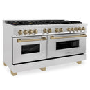 ZLINE Legacy Series Autograph Edition 60-inch Dual Fuel Range with Gas Stove and 7.4 Cu. Ft. Electric Oven in Fingerprint Resistant Satin Stainless Steel with Champagne Bronze Accents (RASZ-SN-60-CB)