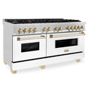ZLINE Legacy Series Autograph Edition 60-inch Dual Fuel Range with Gas Stove and 7.4 Cu. Ft. Electric Oven in Fingerprint Resistant Satin Stainless Steel with White Matte Door and Gold Accents (RASZ-WM-60-G)
