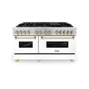 ZLINE Legacy Series Autograph Edition 60-inch Dual Fuel Range with Gas Stove and 7.4 Cu. Ft. Electric Oven in Stainless Steel with White Matte Door and Gold Accents (RAZ-WM-60-G)