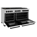 ZLINE Legacy Series Autograph Edition 60-inch Dual Fuel Range with Gas Stove and 7.4 Cu. Ft. Electric Oven in Fingerprint Resistant Satin Stainless Steel with White Matte Door and Matte Black Accents (RASZ-WM-60-MB)