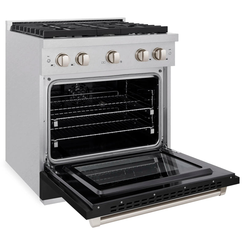 ZLINE 30-Inch 4.2 cu. ft. Paramount Dual Fuel Range with 4 Burner Gas Cooktop and Electric Convection Oven in DuraSnow® Stainless Steel with Black Matte Door (SDRS-BLM-30)