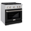 ZLINE 30-Inch 4.2 cu. ft. Paramount Dual Fuel Range with 4 Burner Gas Cooktop and Electric Convection Oven in Satin Stainless Steel with Black Matte Door (SDRS-BLM-30)