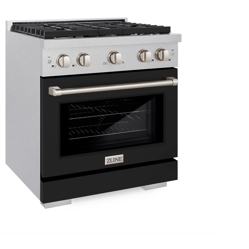 ZLINE 30-Inch 4.2 cu. ft. Paramount Dual Fuel Range with 4 Burner Gas Cooktop and Electric Convection Oven in DuraSnow® Stainless Steel with Black Matte Door (SDRS-BLM-30)