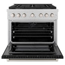 ZLINE 36-Inch 5.2 cu. ft. Paramount Dual Fuel Range with 6 Burner Gas Cooktop and Electric Convection Oven in Satin Stainless Steel with Black Matte Door (SDRS-BLM-36)