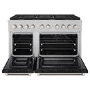 ZLINE 48-Inch 6.7 cu. ft. Paramount Double Oven Dual Fuel Range with 8 Burner Gas Cooktop in Satin Stainless Steel with Black Matte Doors (SDRS-BLM-48)