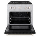 ZLINE 2-Piece Appliance Package - 30-inch Gas Range With Black Matte Door Dual & Premium Range Hood in Satin Stainless Steel (2KP-SGRSBLMRH30)