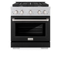 ZLINE 30-Inch 4.2 cu. ft. Paramount Gas Range with 4 Burner Cooktop and Convection Gas Oven in Satin Stainless Steel with Black Matte Door (SGRS-BLM-30)