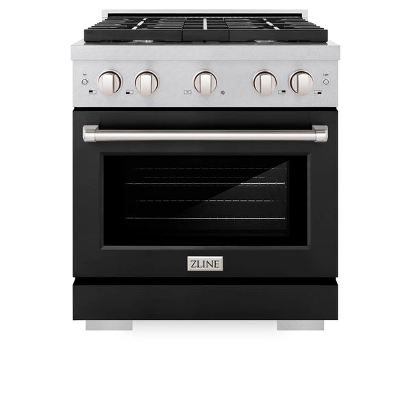 ZLINE 30-Inch 4.2 cu. ft. Paramount Gas Range with 4 Burner Cooktop and Convection Gas Oven in DuraSnow Stainless Steel with Black Matte Door (SGRS-BLM-30)