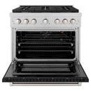ZLINE 2-Piece Appliance Package - 36-inch Gas Range & Premium Range Hood in Satin Stainless Steel with Black Matte (2KP-SGRSBLMRH36)