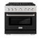 ZLINE 36-Inch Paramount Gas Range with 6 Burner Cooktop and 5.2 cu. ft. Convection Gas Oven in DuraSnow® Stainless Steel with Black Matte Door (SGRS-BLM-36)