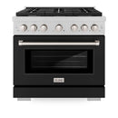 ZLINE 2-Piece Appliance Package - 36-inch Gas Range & Premium Range Hood in Satin Stainless Steel with Black Matte (2KP-SGRSBLMRH36)