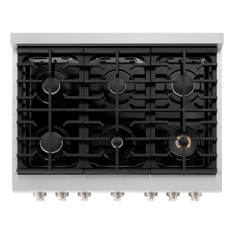 ZLINE 2-Piece Appliance Package - 36-inch Gas Range & Premium Range Hood in DuraSnow Stainless Steel with Black Matte (2KP-RGSBLMRH36)