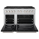 ZLINE 48-Inch Paramount Gas Range with 8 Gas Burners and 6.7 cu. ft. Double Oven in Fingerprint Resistant Satin Stainless Steel with Black Matte Doors (SGRS-BLM-48)
