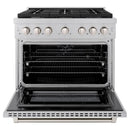 ZLINE 36-Inch 5.2 cu. ft. Paramount Dual Fuel Range with 6 Burner Gas Cooktop and Electric Convection Oven in Satin Stainless Steel (SDRS-36)