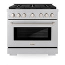 ZLINE 36-Inch 5.2 cu. ft. Paramount Dual Fuel Range with 6 Burner Gas Cooktop and Electric Convection Oven in Satin Stainless Steel (SDRS-36)