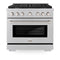 ZLINE 36-Inch 5.2 cu. ft. Paramount Dual Fuel Range with 6 Burner Gas Cooktop and Electric Convection Oven in DuraSnow Stainless Steel (SDRS-36)