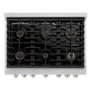ZLINE 36-Inch 5.2 cu. ft. Paramount Dual Fuel Range with Gas Cooktop and Electric Convection Oven in Satin Stainless Steel with 6 Brass Burners (SDRS-BR-36)
