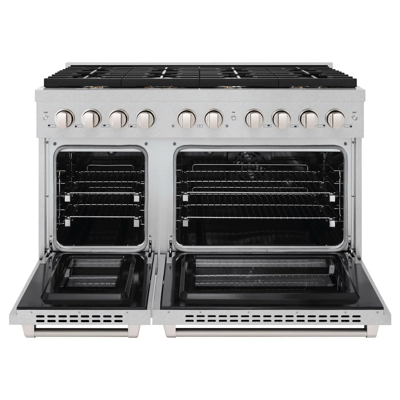 ZLINE 48-Inch 6.7 cu. ft. Paramount Double Oven Dual Fuel Range in DuraSnow Stainless Steel with 8 Brass Burners (SDRS-BR-48)