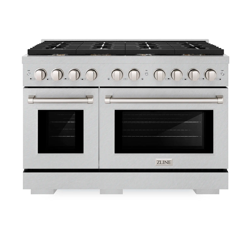 ZLINE 48-Inch 6.7 cu. ft. Paramount Double Oven Dual Fuel Range in DuraSnow Stainless Steel with 8 Brass Burners (SDRS-BR-48)