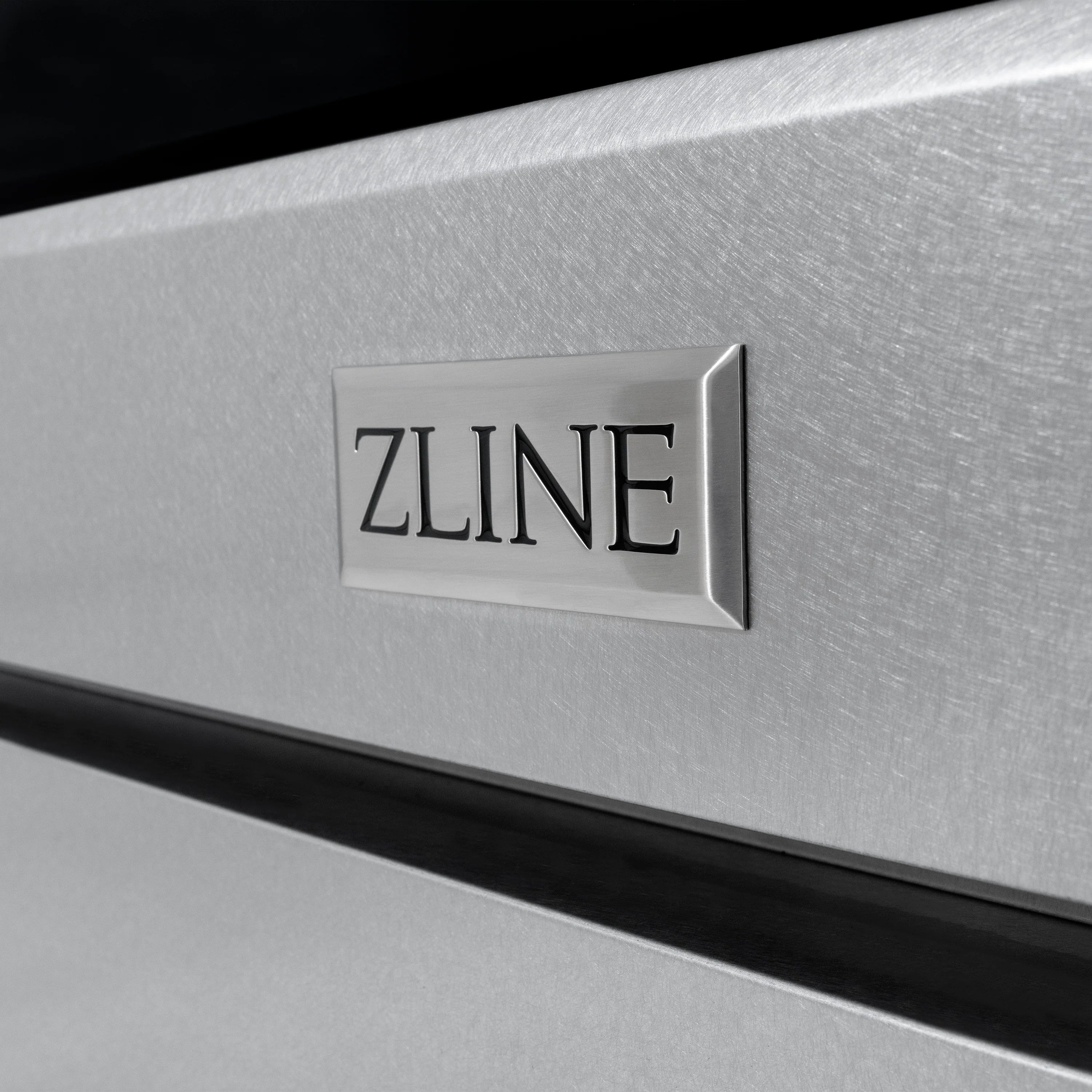 ZLINE logo plate on satin stainless oven door