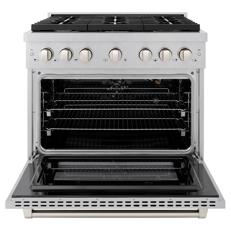 ZLINE 36-Inch 5.2 cu. ft. Paramount Gas Range with 6 burner Cooktop and Convection Gas Oven in DuraSnow® Stainless Steel (SGRS-36)