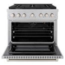 ZLINE 3-Piece Appliance Package - 36-inch Gas Range, Tall Tub Dishwasher & Premium Wall Mount Hood in Satin Stainless Steel (3KP-SGRSRH36-DWV)