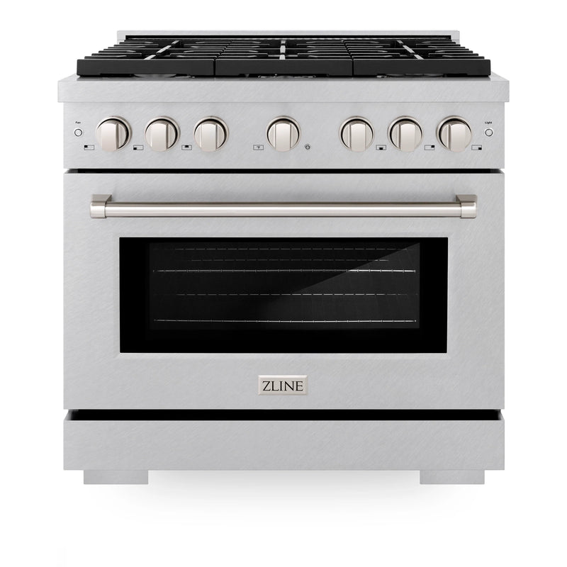 ZLINE 36-Inch 5.2 cu. ft. Paramount Gas Range with 6 burner Cooktop and Convection Gas Oven in DuraSnow® Stainless Steel (SGRS-36)