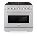 ZLINE 3-Piece Appliance Package - 36-inch Gas Range, Tall Tub Dishwasher & Premium Wall Mount Hood in Satin Stainless Steel (3KP-SGRSRH36-DWV)