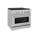 ZLINE 3-Piece Appliance Package - 36-inch Gas Range, Tall Tub Dishwasher & Premium Wall Mount Hood in Satin Stainless Steel (3KP-SGRSRH36-DWV)