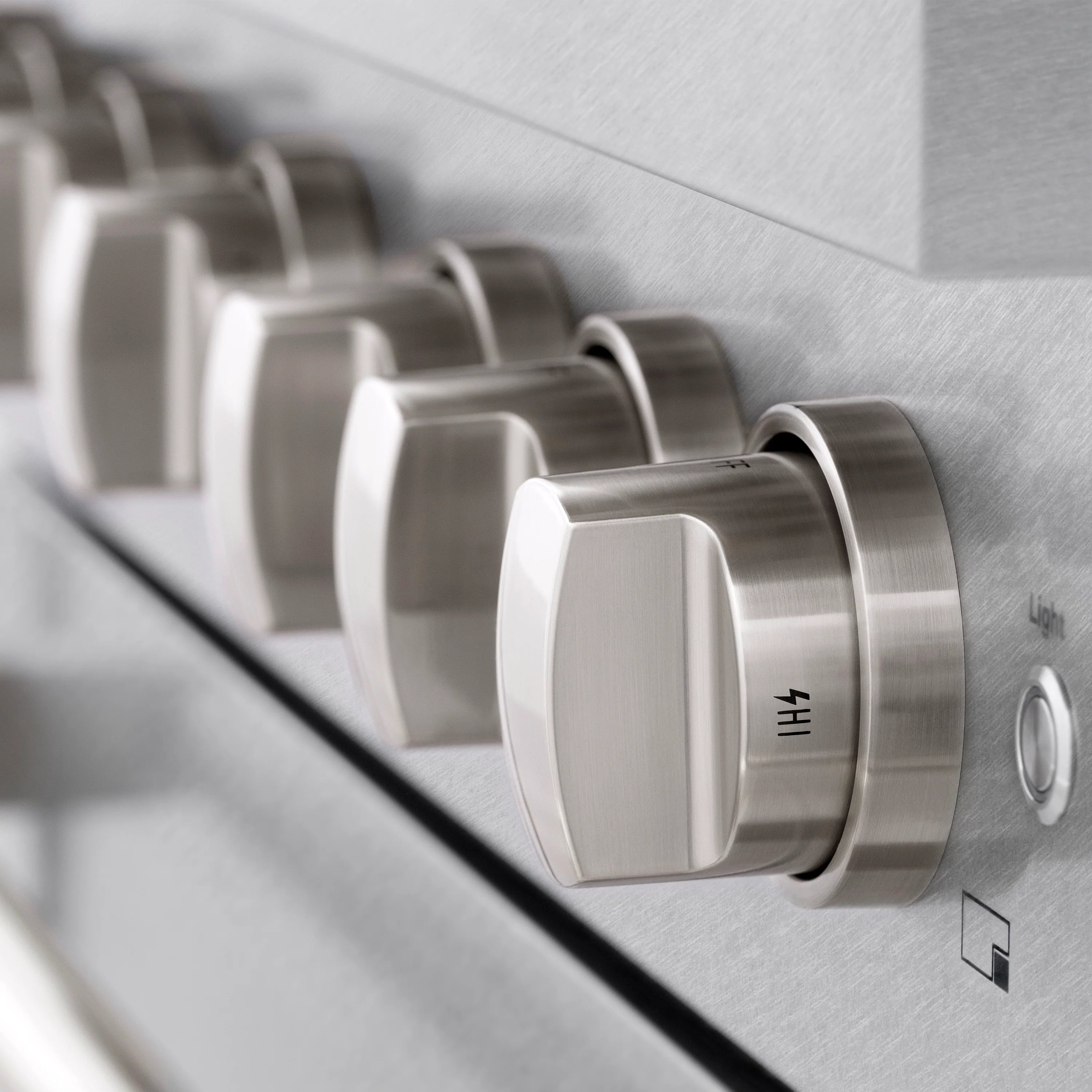 Stainless steel gas range control knobs with numbered settings